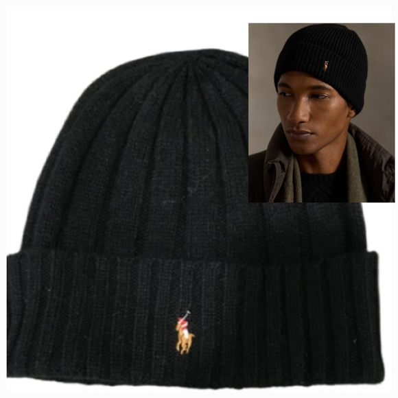 Ralph Lauren Other - NEW! RALPH LAUREN POLO Pony Wool Blend Ribbed Black Beanie Hat.
